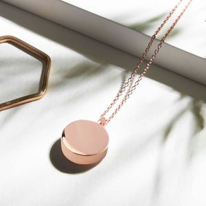 Round Drum Urn Ashes Necklace – Rose Gold