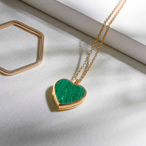 Malachite Personalised Heart Locket – Gold