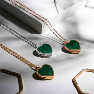 Malachite Personalised Heart Locket – Gold