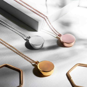 Men's Round Drum Urn Ashes Necklace – Gold