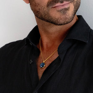 Men’s Round Ashes Resin Necklace - Gold