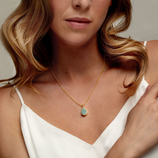 Teardrop Malachite Ashes Urn Necklace - Gold