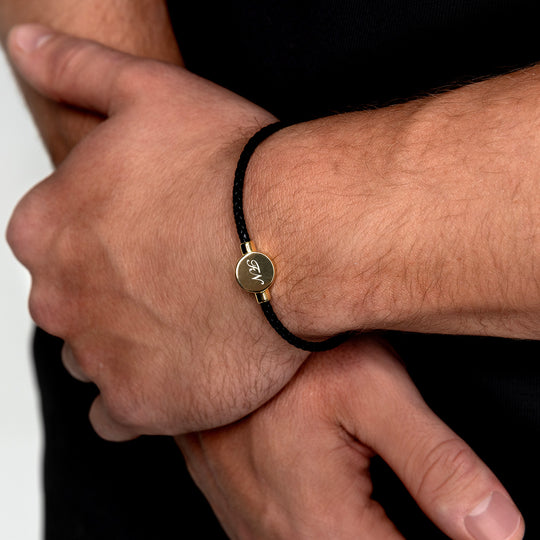 Men's Braided Cord Bracelet With Circular Urn - Gold