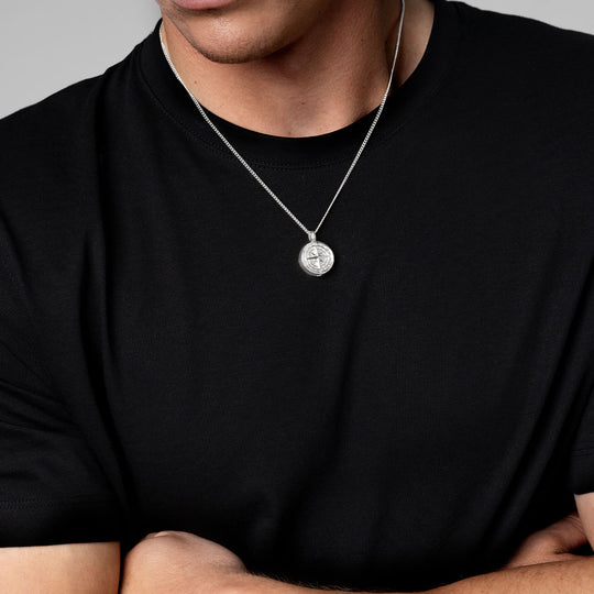 Men's Compass Urn Necklace - Silver