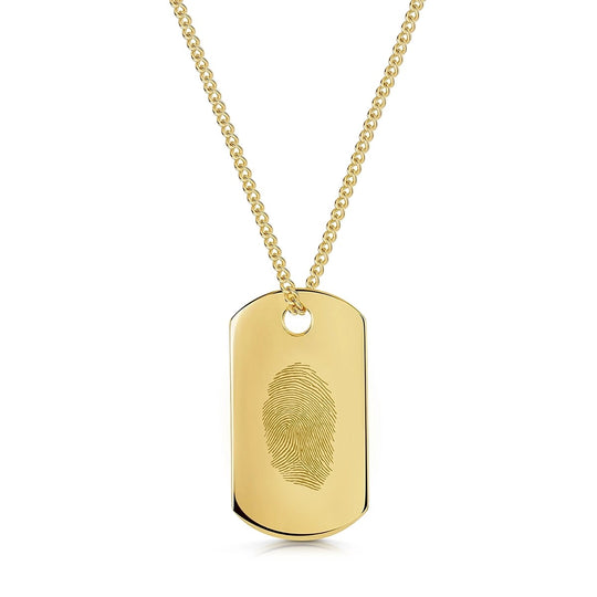 Mens Fingerprint Army Dog Tag Necklace Gold