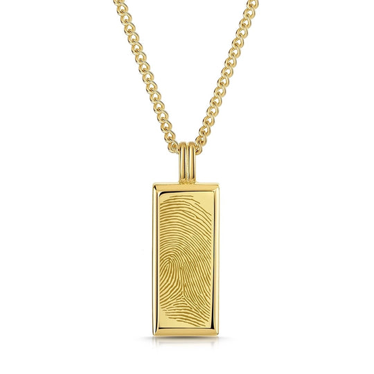 Mens Fingerprint Tall Ingot Urn Necklace Gold