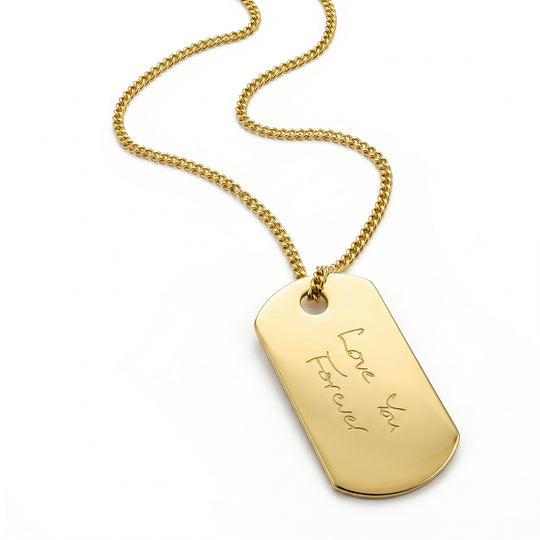 Men’s Handwriting Army Dog Tag Necklace – 18K Gold Plated Solid Gold