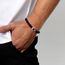 Load image into Gallery viewer, Men's Large Beaded Black Agate Ashes Resin Bracelet - Silver

