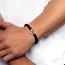 Load image into Gallery viewer, Men's Large Beaded Black Agate Urn Bracelet - Siver
