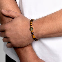 Load image into Gallery viewer, Men's Large Beaded Tiger's Eye Urn Bracelet - Gold
