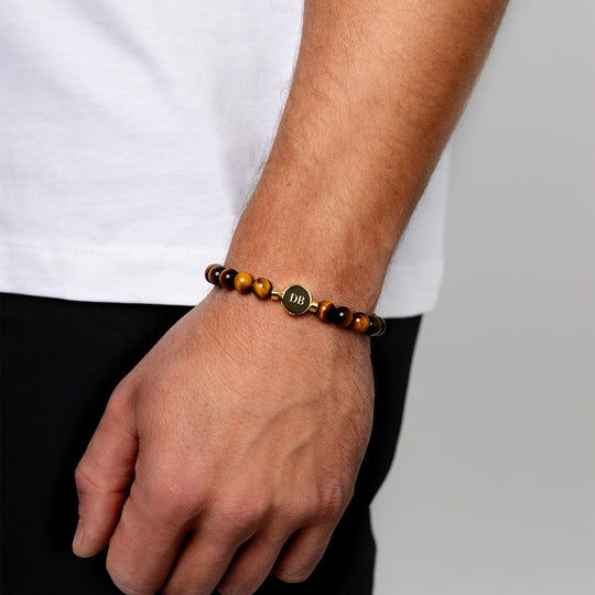 Men's Large Beaded Tiger's Eye Urn Bracelet - Gold