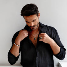 Load image into Gallery viewer, Men's Large Onyx Dog Tag Locket - Gold
