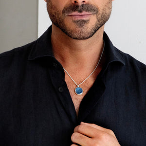 Men’s Round Ashes Resin Necklace - Silver