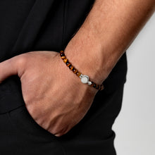 Load image into Gallery viewer, Men's Small Beaded Tiger's Eye Urn Bracelet - Silver
