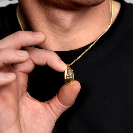 Men's Small Dog Tag Plain Locket - Gold