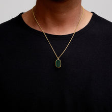 Load image into Gallery viewer, Men's Small Malachite Dog Tag Locket - Gold

