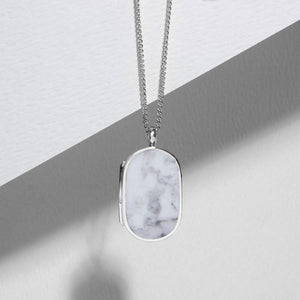Men's Large Howlite Dog Tag Locket - Silver
