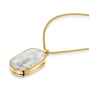 Men's Large Howlite Dog Tag Locket - Gold