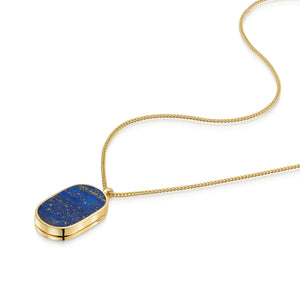 Men's Large Lapis Dog Tag Locket - Gold