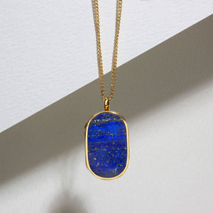Men's Large Lapis Dog Tag Locket - Gold