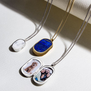 Small Lapis Dog Tag Locket - Gold