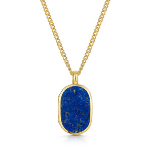 Men's Small Lapis Lazuli Dog Tag Locket - Gold