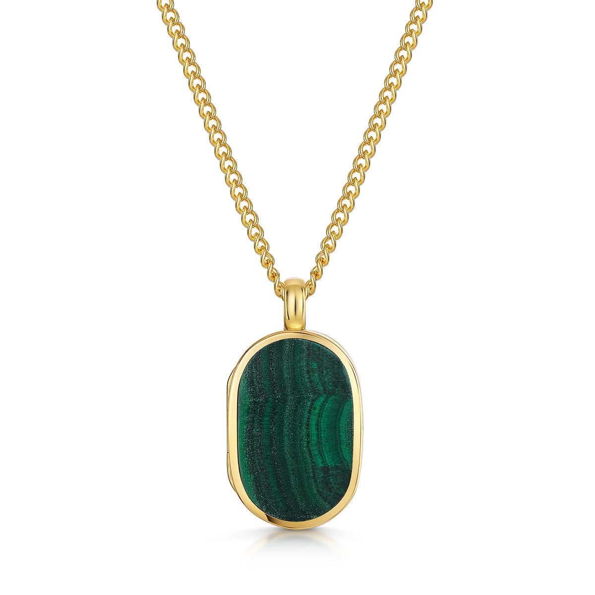 Men's Small Malachite Dog Tag Locket - Gold