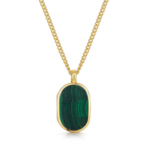 Men's Small Malachite Dog Tag Locket - Gold