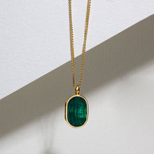 Load image into Gallery viewer, Men&#39;s Small Malachite Dog Tag Locket - Gold
