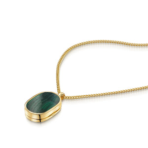 Men's Small Malachite Dog Tag Locket - Gold
