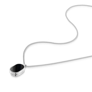 Men's Small Onyx Dog Tag Locket - Silver