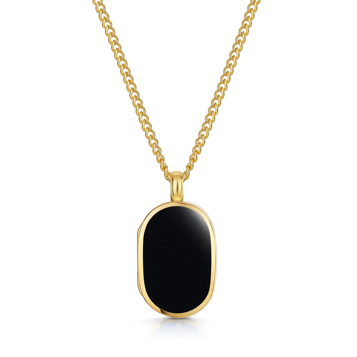 Men's Small Onyx Dog Tag Locket - Gold