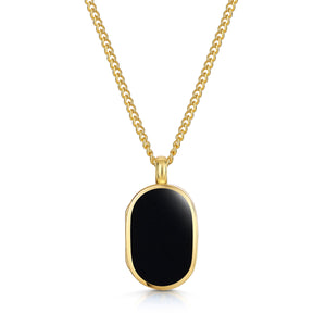 Men's Small Onyx Dog Tag Locket - Gold
