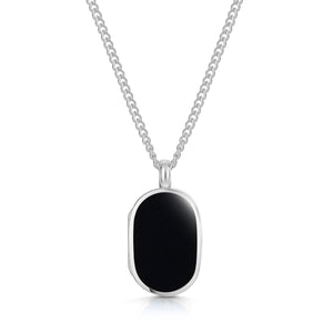 Men's Small Onyx Dog Tag Locket - Silver