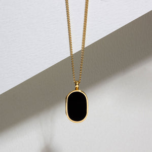 Men's Small Onyx Dog Tag Locket - Gold