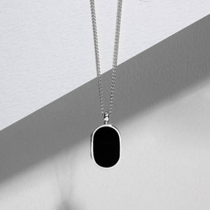 Men's Small Onyx Dog Tag Locket - Silver