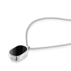 Men's Small Onyx Dog Tag Locket - Silver