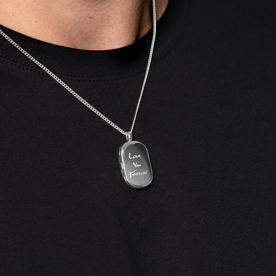 Men's Large Dog Tag Handwriting Locket - Silver