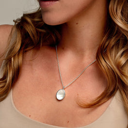 Mother Of Pearl Oval Locket - Silver