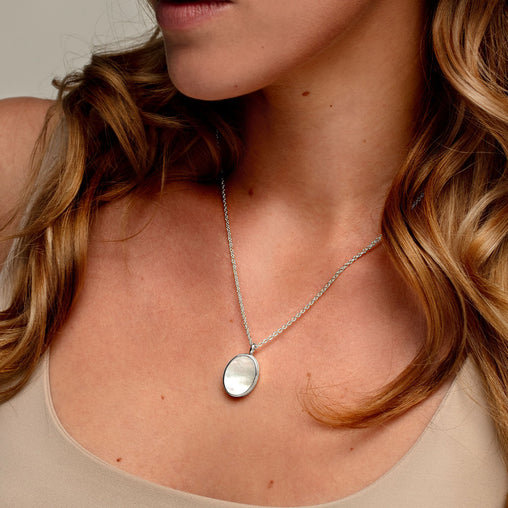 Mother Of Pearl Oval Locket - Silver