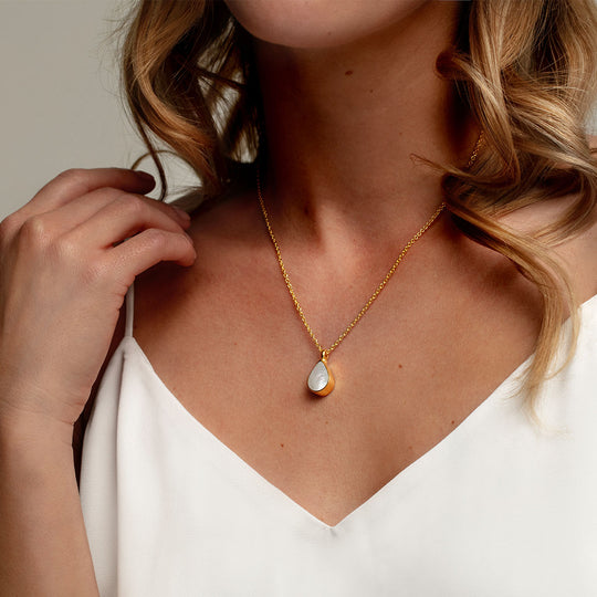 Teardrop Mother of Pearl Ashes Urn Necklace - Gold