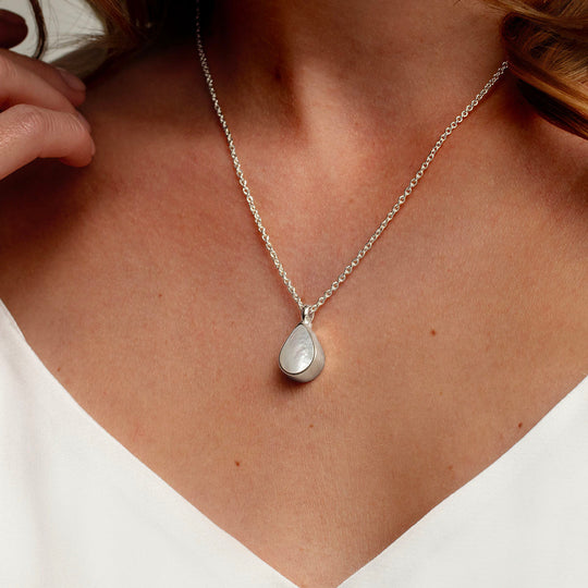 Teardrop Mother of Pearl Ashes Urn Necklace - Silver