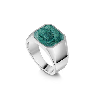 Men's Octagonal Signet Ashes Resin Ring - Silver