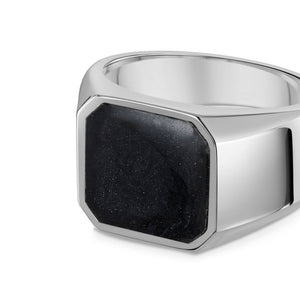 Men's Octagonal Signet Ashes Resin Ring - Silver