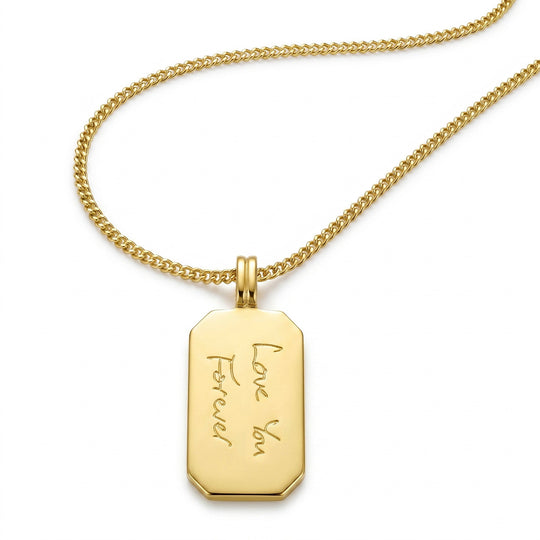 Octagonal Dog Tag Men’s Handwriting Necklace – 18K Gold Plated Solid Silver