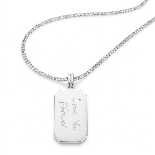 Octagonal Dog Tag Men’s Handwriting Necklace – 925 Solid Silver