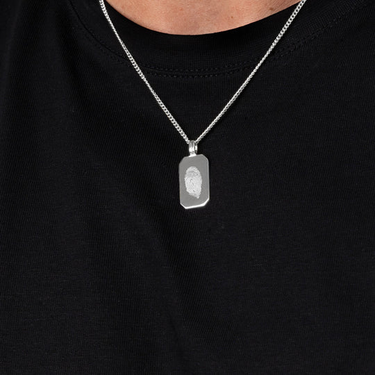 Fingerprint Octagonal Dog Tag Men’s Necklace – Silver