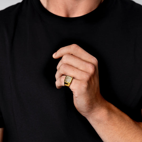 Men's Octagonal Fingerprint Signet Ring - Gold