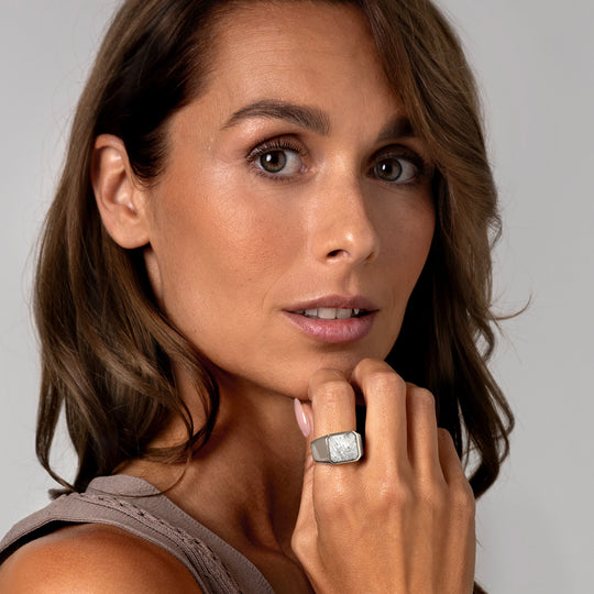 Octagonal Fingerprint Signet Ring - Silver