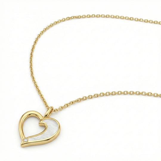 Open Resin Heart With Crystal Necklace - Gold